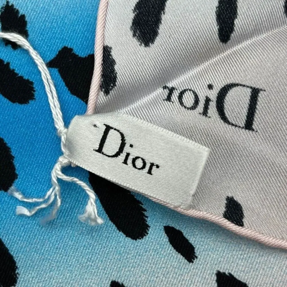 Dior White & Blue Leopard Printed Square 70 Scarf Women One Size NEW *